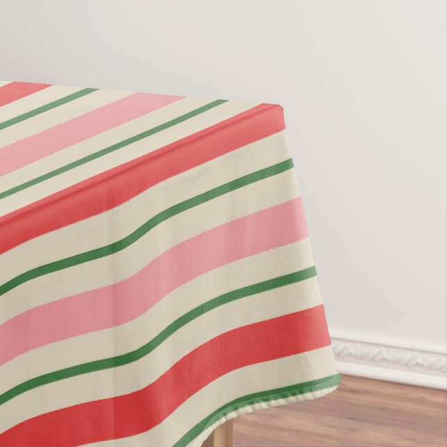 Retro Christmas Stripes Pattern Pink Red Green Tischdecke (Beispiel)