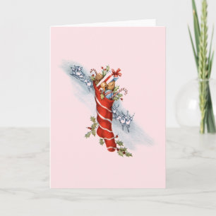 Retro Christmas Strumpf Grußkarte Feiertagskarte