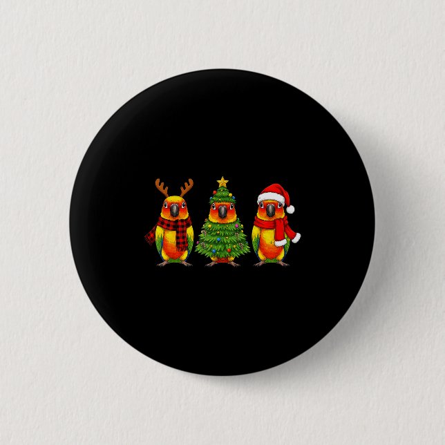 Retro Christmas Sun Conure Parrot Santa Reindeer  Button (Vorderseite)