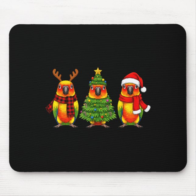 Retro Christmas Sun Conure Parrot Santa Reindeer  Mousepad (Vorne)