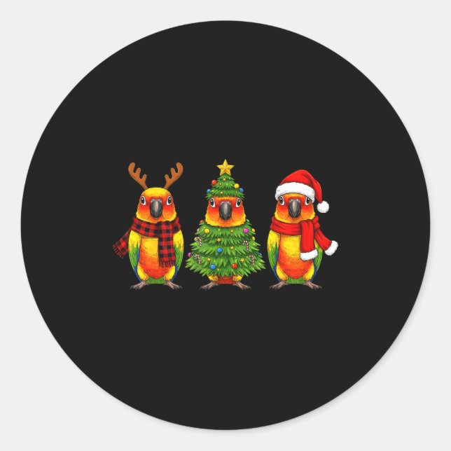 Retro Christmas Sun Conure Parrot Santa Reindeer  Runder Aufkleber (Vorderseite)