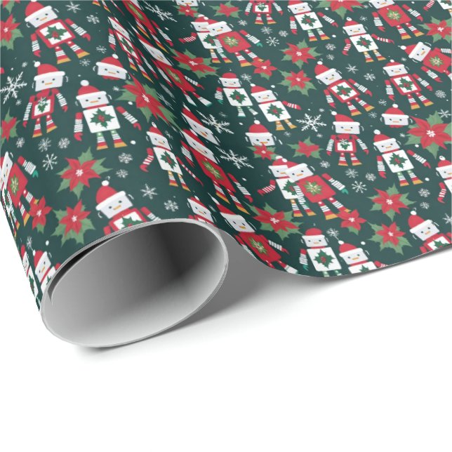 Retro Christmas Sweater SciFi Robots Geschenkpapier (Rolleneckpunkt)