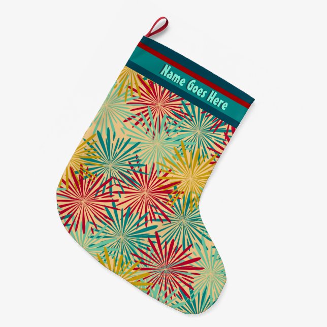 Retro Christmas Tinsel PomPoms (Personalisiert) Großer Weihnachtsstrumpf (Vorderansicht (hängend))