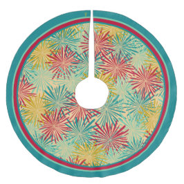 Retro Christmas Tinsel PomPoms (Tropische Farben) Fleece Weihnachtsbaumdecke