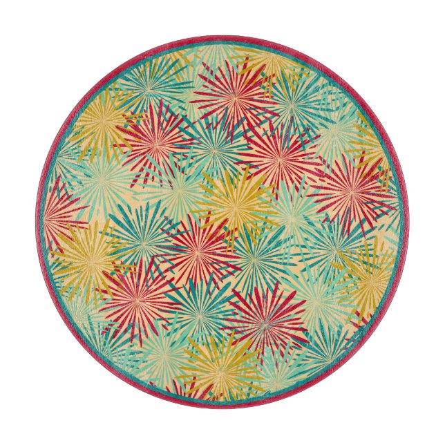 Retro Christmas Tinsel PomPoms (Tropische Farben) Schneidebrett (Vorderseite)