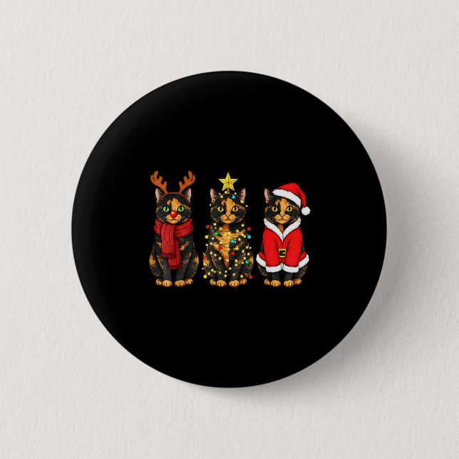 Retro Christmas Tortoiseshell Cat Santa Reindeer  Button (Vorderseite)