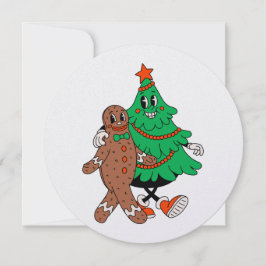 Retro Christmas Tree & Gingerbrett Flat Card Feiertagskarte