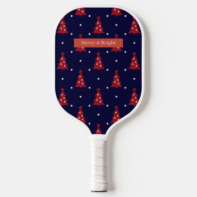 Retro Christmas Tree Pattern Individuelle Name Pickleball Schläger (Vorderseite)