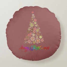 Retro Christmas Tree Round Throw Kissen