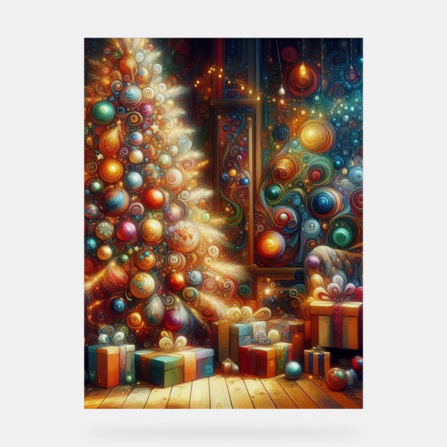 Retro Christmas Tree With Presents Underneath Wall (Recto)