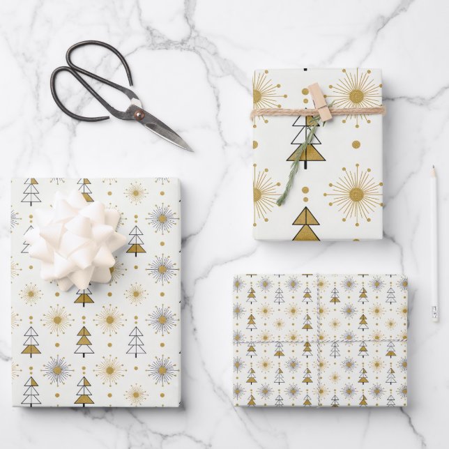 “Retro Christmas Trees | Mid Century Modern Geschenkpapier Set (Vorderseite)