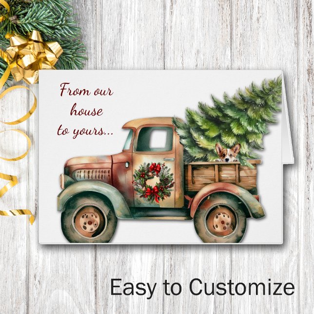 Retro Christmas Truck Corgi Dog Card (Von Creator hochgeladen)