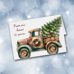Retro Christmas Truck Deutsche Schäferhundkarte