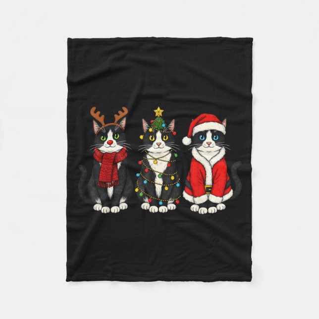 Retro Christmas Tuxedo Cat Santa Reindeer  Fleecedecke (Vorderseite)