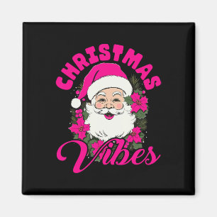 Retro Christmas Vibes Pink Santa Claus Fun Xmas Wo Magnet