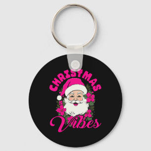 Retro Christmas Vibes Pink Santa Claus Fun Xmas Wo Schlüsselanhänger