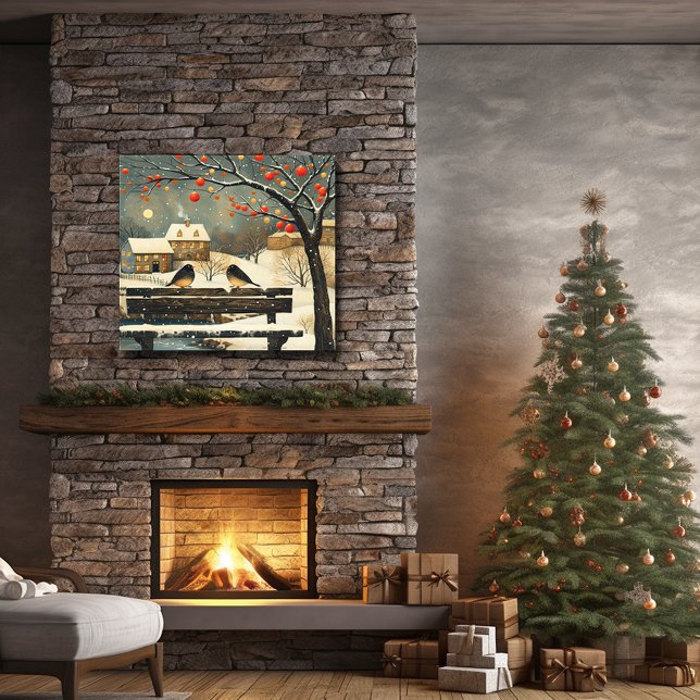 Retro Christmas Village Park Bench Birds Hütte Poster (Von Creator hochgeladen)