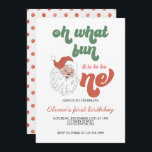 Retro Christmas Weihnachten Einladung zum ersten G<br><div class="desc">Oh,  was Spaß,  es ist eins zu sein! Retro Weihnachten Erstgeburtstag Party Einladung mit Retro Stil santa und roten Polka Dot zurück.</div>