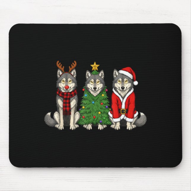 Retro Christmas Wolf Santa Reindeer  Mousepad (Vorne)