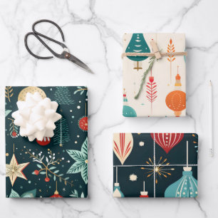 Retro Christmas Wrap, Weihnachtsumschlag, Retro Geschenkpapier Set