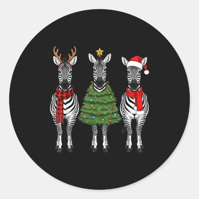 Retro Christmas Zebra Santa Reindeer Safari Animal Runder Aufkleber (Vorderseite)
