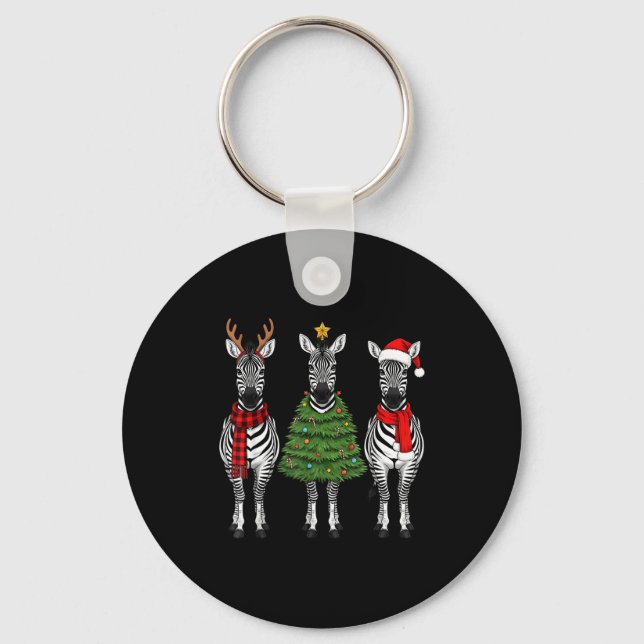 Retro Christmas Zebra Santa Reindeer Safari Animal Schlüsselanhänger (Vorderseite)