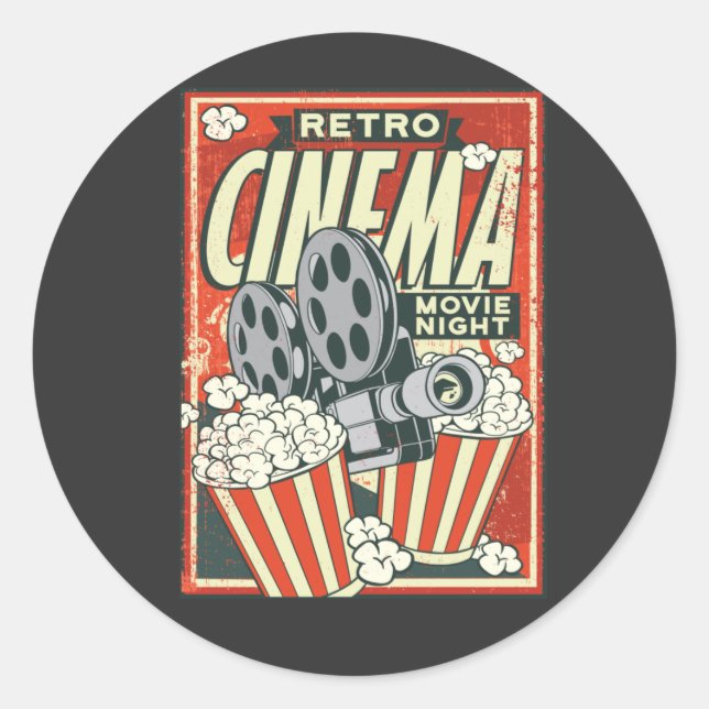 RETRO CINEMA POSTER RUNDER AUFKLEBER (Vorderseite)
