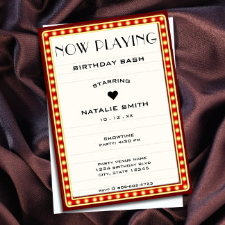 Retro Cinema Theater Marquee Sign Red Geburtstag Einladung