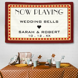 Retro Cinema Theater Marquee Sign Red Wedding Banner