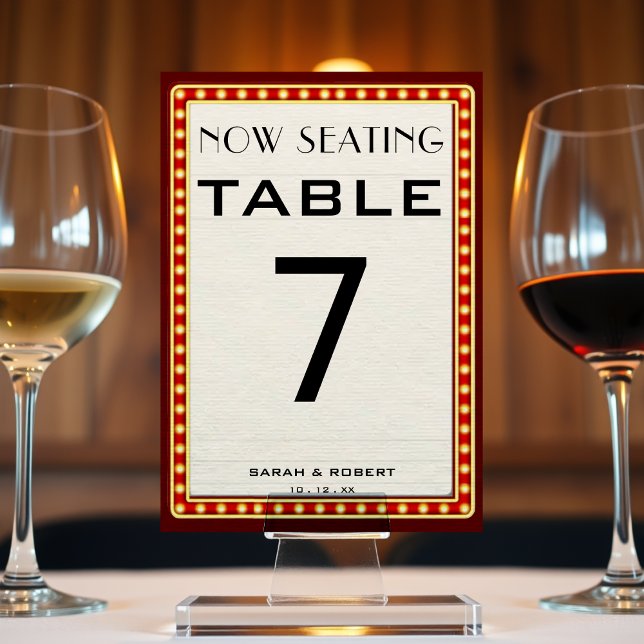 Retro Cinema Theater Marquee Sign Red Wedding Tischnummer (Retro Cinema Theater Marquee Sign Red Wedding Table Number
)