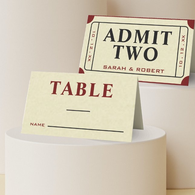 Retro Cinema Theatre Admit 2 Ticket Hochzeit Platzkarte (Retro Cinema Theater Admit Two Ticket Wedding Place Card)