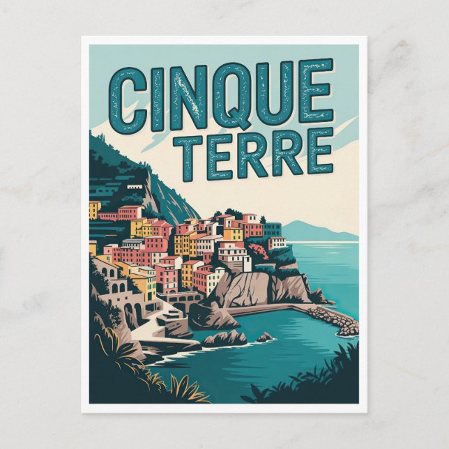 Retro Cinque Terre Wandern Postkarte (Vorderseite)
