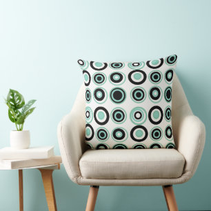 Retro Circles Jade Black on White Kissen