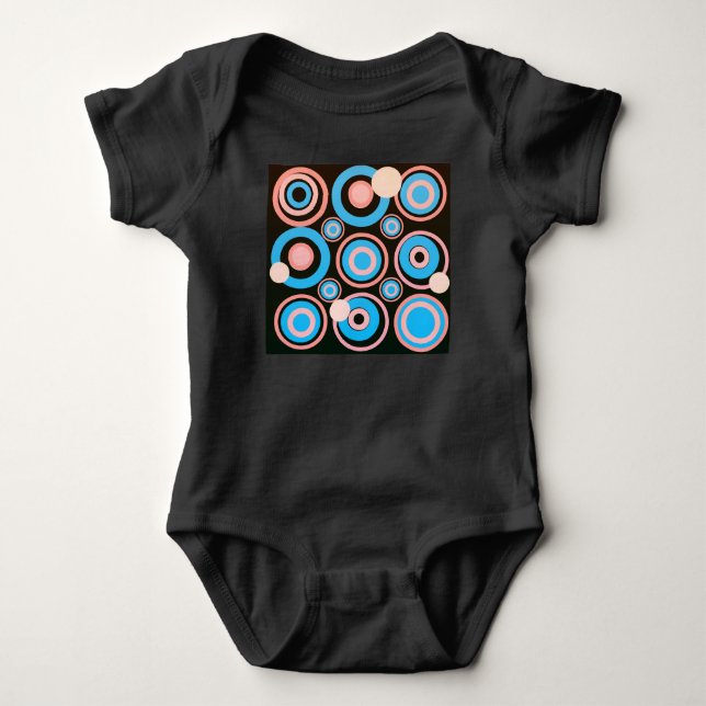 Retro Circles Party Coral Türkis Schwarz Baby Strampler (Vorderseite)