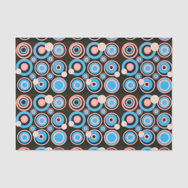 Retro Circles Party Coral Türkis Schwarz Seidenpapier (Vorderseite)