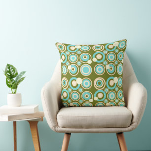 Retro Circles Party Dusty Olive Türkis Creme Kissen