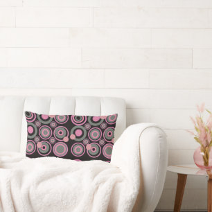 Retro Circles Party Dusty Pink Grau Schwarz Lendenkissen