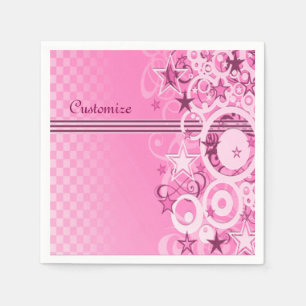 Retro Circles & Stars Pink Napkins Serviette