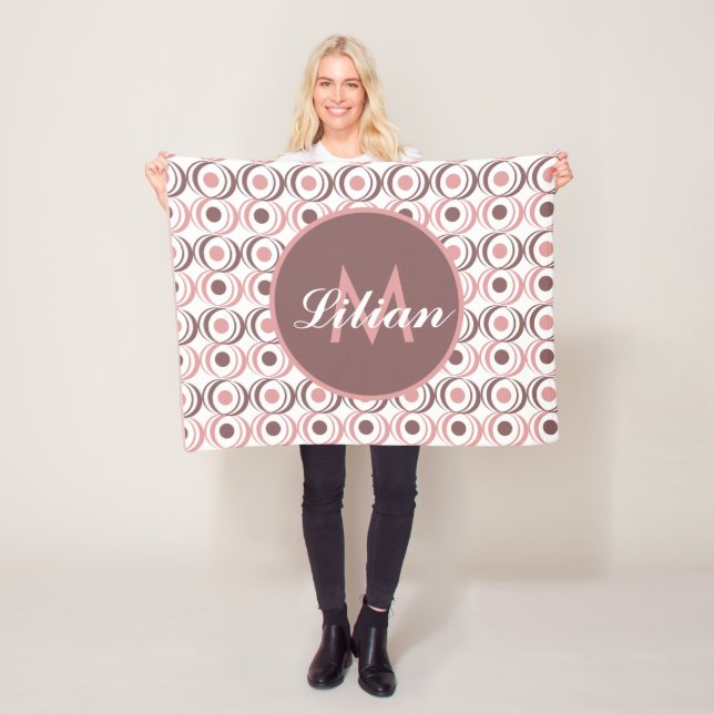 Retro Circular Earthy Tone Pink Mit Monogramm Fleecedecke (Beispiel)