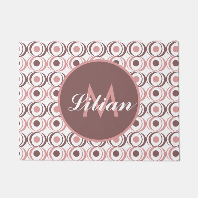 Retro Circular Earthy Tone Pink Mit Monogramm Fußmatte (Vorderseite)