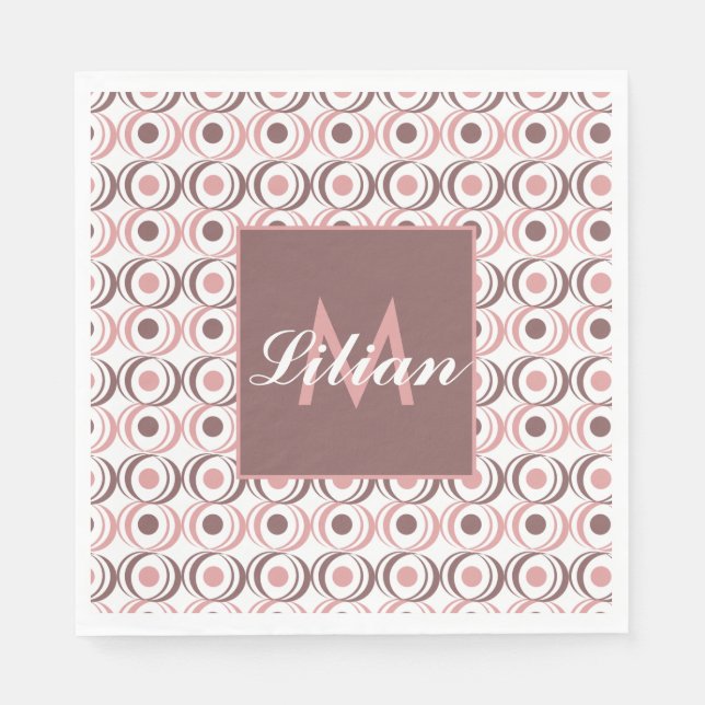 Retro Circular Earthy Tone Pink Mit Monogramm Serviette (Vorderseite)