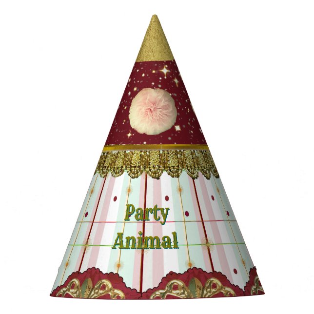 Retro Circus Carnival Party Hat - Pink Puffs Partyhütchen (Vorderseite)