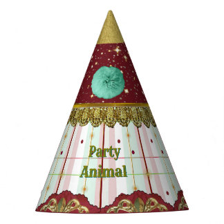 Retro Circus Carnival Party Hat - Teal Puffs Partyhütchen