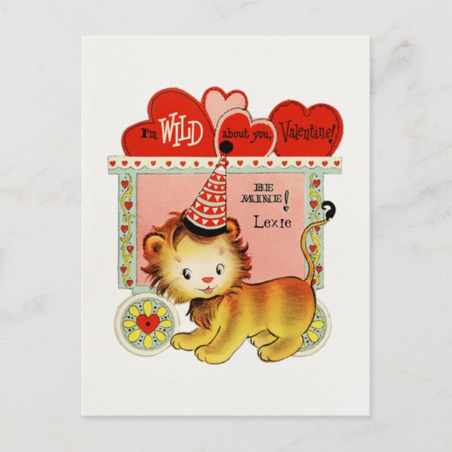 Retro-Circus lion Valentine des Kindes Postkarte (Vorderseite)