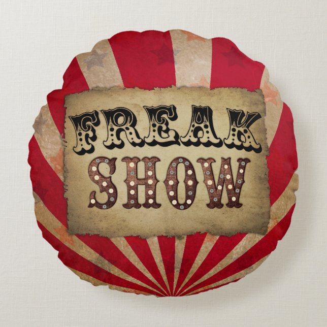 Retro Circus Poster Freak Show Rundes Kissen (Vorderseite)