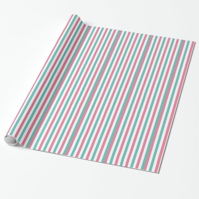 Retro Circus Streifen in rosa und Aquamarin Geschenkpapier (Ungerollt)