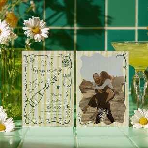 Retro-Citrus-Grün handgezeichnetes Foto-Hochzeit Save The Date