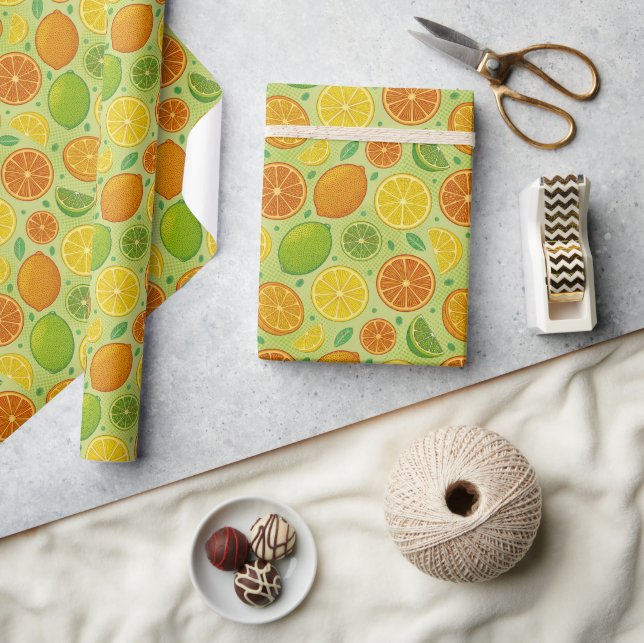 Retro Citrus Pop Art Gift Wrap Geschenkpapier (Kunsthandwerk)