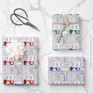 Retro City Brownstones Personalisiert Juwel-Ton Geschenkpapier Set