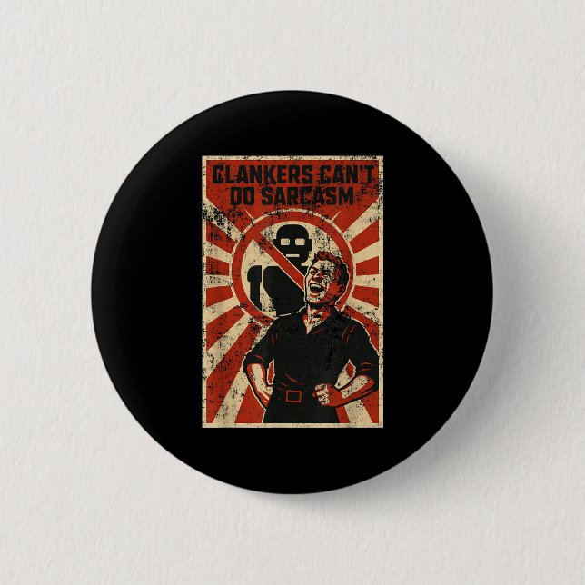 Retro Clanker Can't Do Sarcasm Funny Robot Ster  Button (Vorderseite)